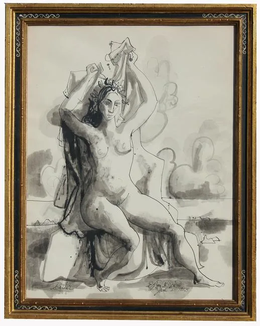 Bather by Byron Browne, 1953, Pen/Ink on paper, sold Jan 2021