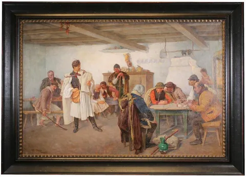 Kálmán Déri, The Gallant's Arrival, oil on canvas