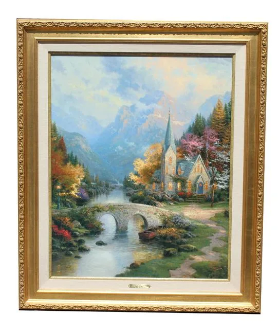 Mountain Chapel by Thomas Kinkade, Giclee on Canvas, sold Apr 2021