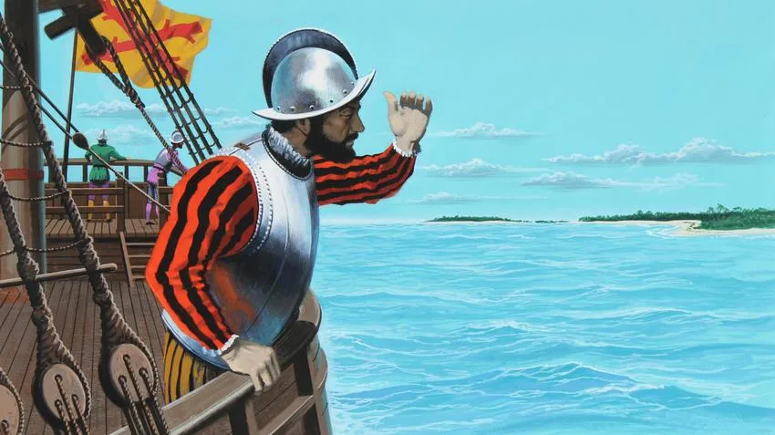 First Sighting by Spanish Explorers by Dean Ellis, Tempura on Illustration Board, sold Aug 2021