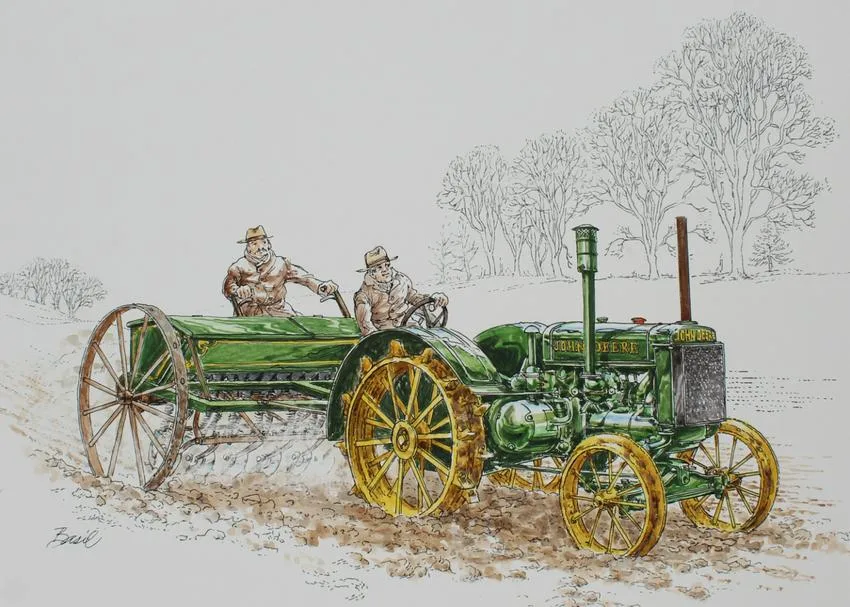 Basil Smith, John Deere Tractor Model D 1929, Water Color on Hot Press Illustration Board