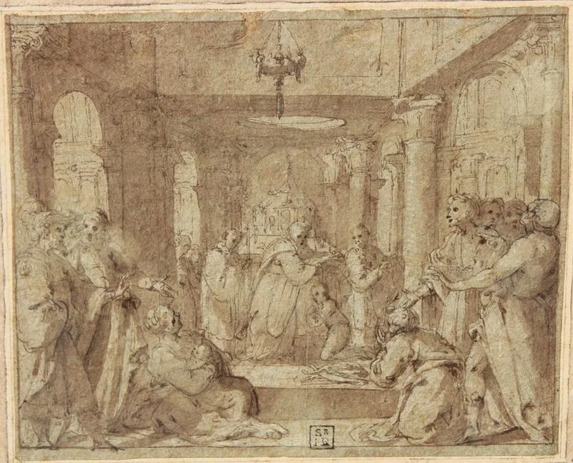 Giovanni Balducci, The Baptism of Constantine, chalk, pen