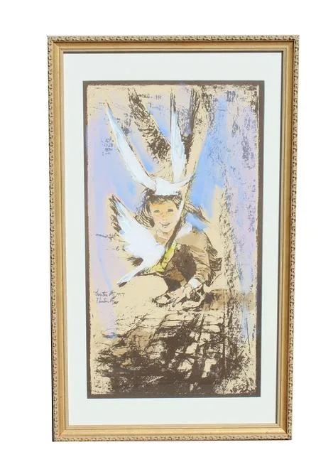 Girl w/ Seagulls by Thornton Utz, Mixed Media, offered Feb 2022