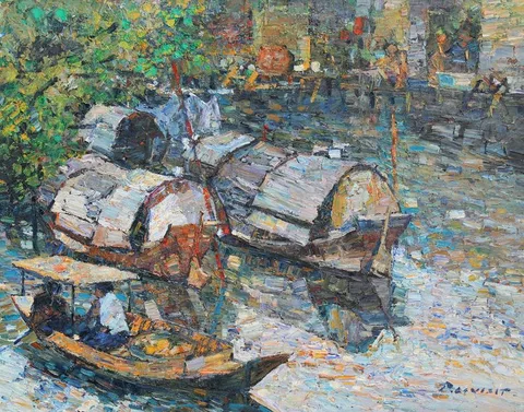 Living on the River #3 by Patamares Livisit, Oil on Canvas, sold Dec 2022
