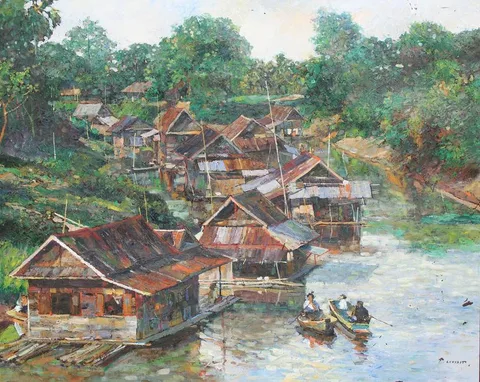 Villahe on the Canal by Patamares Livisit, Oil on Canvas, offered Dec 2022