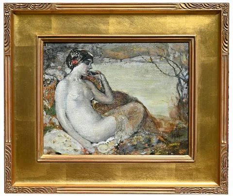 Richard Edward Miller, Reclining Nude, Tempura on Panel