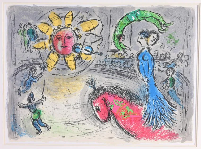 Sun with Red Horse by Marc Chagall, Litho, offered Aug 2023