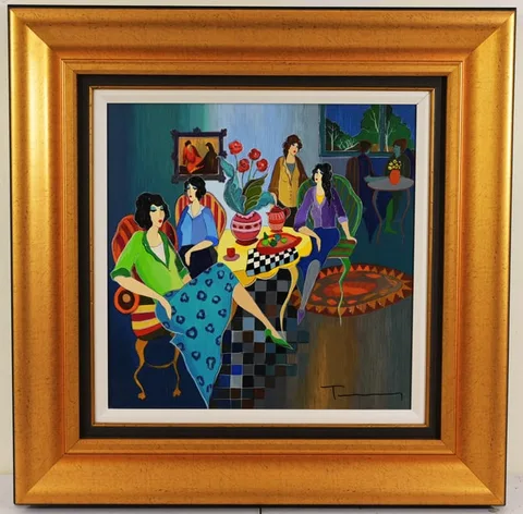 Itzchak Tarkay, An Evening with Friends, Serigraph on Canvas