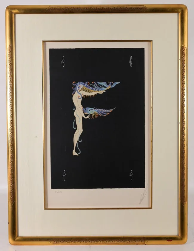 Letter F by Erté, 1976, Color Lithograph and Serigraph, sold Apr 2026
