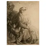 Abraham Caressing Isaac (Hollstein 33) by Rembrandt Harmensz van Rijn, c. 1637, Etching on laid paper, an 18th century impression, Hollstein's second state (of two), sold Sep 2025