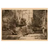 The Virgin and Child with the Cat and Snake (Hollstein 63) by Rembrandt Harmensz van Rijn, 1654, Etching on laid paper, an 18th century impression, Hollstein's second state (of two), sold Sep 2025