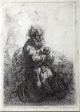 St. Jerome Kneeling in Prayer, Looking Down (Hollstein 102) by Rembrandt Harmensz van Rijn, 1635, Etching on laid paper, an 18th century impression, Holstein's only state, sold Sep 2025