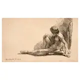 Nude Man Seated on the Ground with One Leg Extended (Hollstein 196) by Rembrandt Harmensz van Rijn, 1646, Etching on laid paper, an 18th century impression, Hollstein's second state (of two), sold Sep 2025