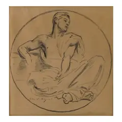 John Singer Sargent, Study of a Seated Male in a Roundel for the Rotunda of the Museum of Fine Arts, Boston, 1921, Collotype on laid paper watermarked 'Michalett'