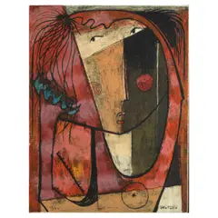 Ángel Botello, Mujer,, Screenprint in colors on black wove paper
