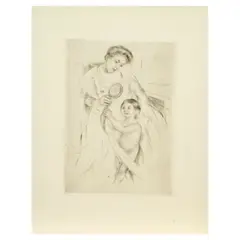 Looking into the Hand Mirror (No. 3) (Breeskin 202) by Mary Cassatt, c. 1905, Drypoint on watermarked laid paper, likely a posthumous impression, sold Sep 2025