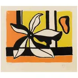 Fernand Léger, Fleur sur fond orange et jaune (Saphire E12), 1954-1955, Screenprint in colors on Arches paper, after a gouache by the artist