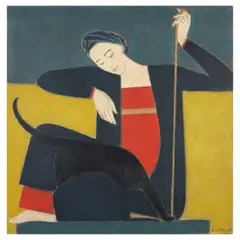 Will Barnet, Woman, Cat, and String, 1980, Etching and aquatint in colors on wove paper