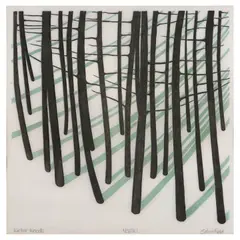 Sabra Field, Winter Woods,, Woodcut in colors on japon paper