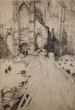 Jules De Bruycker, - ''L'eglise St. Nicolas a Gand''-, etching, 1938, light struck, otherwise good condition