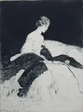 Adrien Etienne Drian, - Seated Woman-, drypoint with hand-coloring, ca. 1920