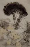 Adrien Etienne Drian, - Young Girl with Roses-, drypoint in colors, ca. 1910