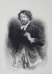 Paul Gavarni, - ''Self-Portrait with a Cigarette''-, lithograph on chine colle, foxing throughout margins
