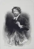 Paul Gavarni, - ''Self-Portrait with a Cigarette''-, lithograph on chine colle, foxing throughout margins