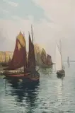 Emile Haumont, - Harbor Scene-, aquatint in colors, ca. 1920