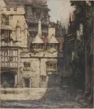Luigi Kasimir, - ''Oxford, Brasenose College''-, aquatint in colors, ca. 1920