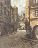 Luigi Kasimir, - ''Passau''-, etching in colors, 1919