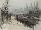 Tanna Kasimir-Hoernes, - ''Montague Terrace (New York)''-, aquatint in colors, ca. 1930