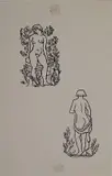 Aristide Maillol, - Two Figures-, woodcut, from 'Odes of Horace', tape stain from hinges in margins