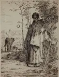 Jean-François Millet, - ''Le Grange Bergere'' (Delteil 18)-, etching, 1862, laid down