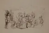 Auguste Rodin, - ''La Ronde'' (Delteil 5)-, drypoint, 1883-84, light toning and handling creases. 8 15/16 x 6 15/16''