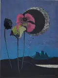 Yoshio Kanamori, - Moon Poppy-, woodcut in colors, c. 1970