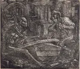 Albert Abramovitz, - ''The Gamblers''- wood, engraving, 1932