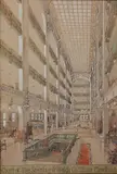 M. James Bowman, - ''Court of The Sterling and Welch Co. Store Cleveland''-, watercolor on paper