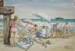 James Carlin, - ''Beach Scene (Belmer NJ)''-, watercolor on paper, 1945