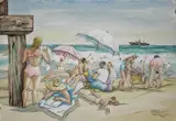 James Carlin, - ''Beach Scene (Belmer NJ)''-, watercolor on paper, 1945