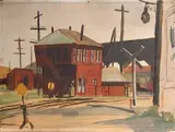 George Demetrios, - Train Crossing-, watercolor on illustration board, 1948