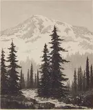 Harold Doolittle, - ''Glacial Snows''-, aquatint, ca. 1945