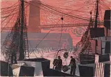 Antonio Frasconi, - ''Fulton Street Fish Market - Pier'' (Heutoff 4)-, woodcut in colors, 1953