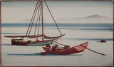 Dick Kelsey, - Two Fishing Boats-, woodcut in colors, 1935