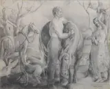 Grace Mc Lean, - Man and Woman with Horses-, graphite on paper