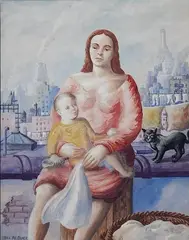 Paul Meltsner, - Rooftop Madonna-, gouache on illustration board, ca. 1940