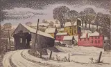Woldmar Neufeld, - The Covered Bridge-, woodcut in colors, ca. 1930