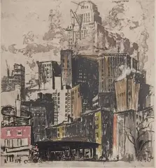 Max Pollack, - New York South Street-, aquatint in colors, 1920