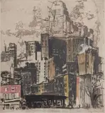 Max Pollack, - New York South Street-, aquatint in colors, 1920