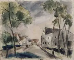 Constantine Pougialis, - Village Scene-, watercolor on paper